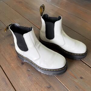 Dr. Martens 2976‎ Quad White Leather Platform Chelsea Boots Womens 9 Mens 8